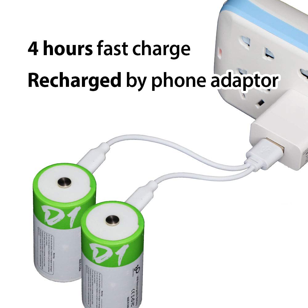 Rechargeable D Batteries 1.5V 12000Mwh Usb Lithium Ion Rechargeable D Battery With Usb Type C Charging Cable, High Capacity Fast