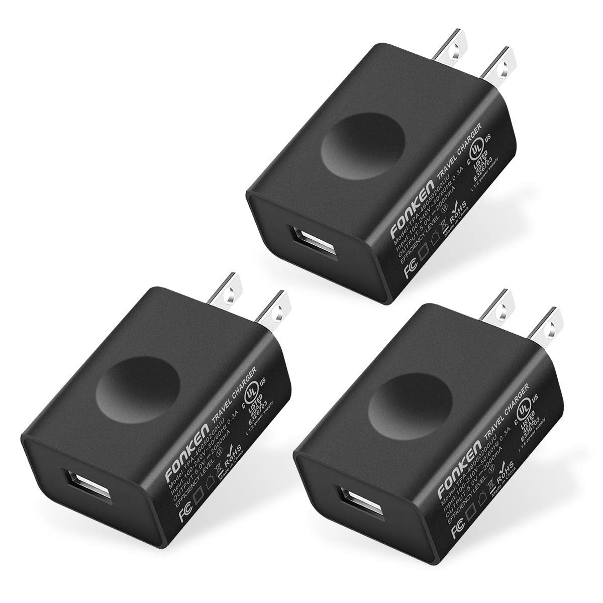 Usb Wall Charger, Fonken 3 Pack 5V 2A Power Adapter Universal Travel Charger Usb Plug Cell Phone Charger Block Cube Compatible W