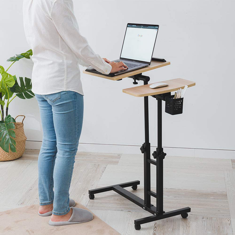 Farios Adjustable Laptop Desk With Cart, Computer Workstation, Bed Side Table, Tiltable Table And Mouse Pad For Laptop Dark Blon