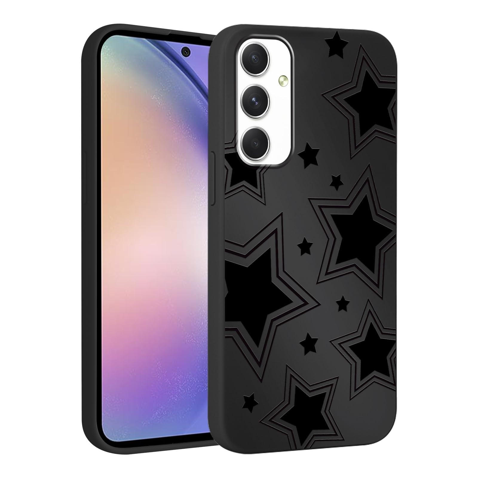Lioscre Cute Cool Star Phone Case For Samsung Galaxy A54 5G 6.4'', Aesthetic Coquette Black Pattern Print Design Case Soft Slim 
