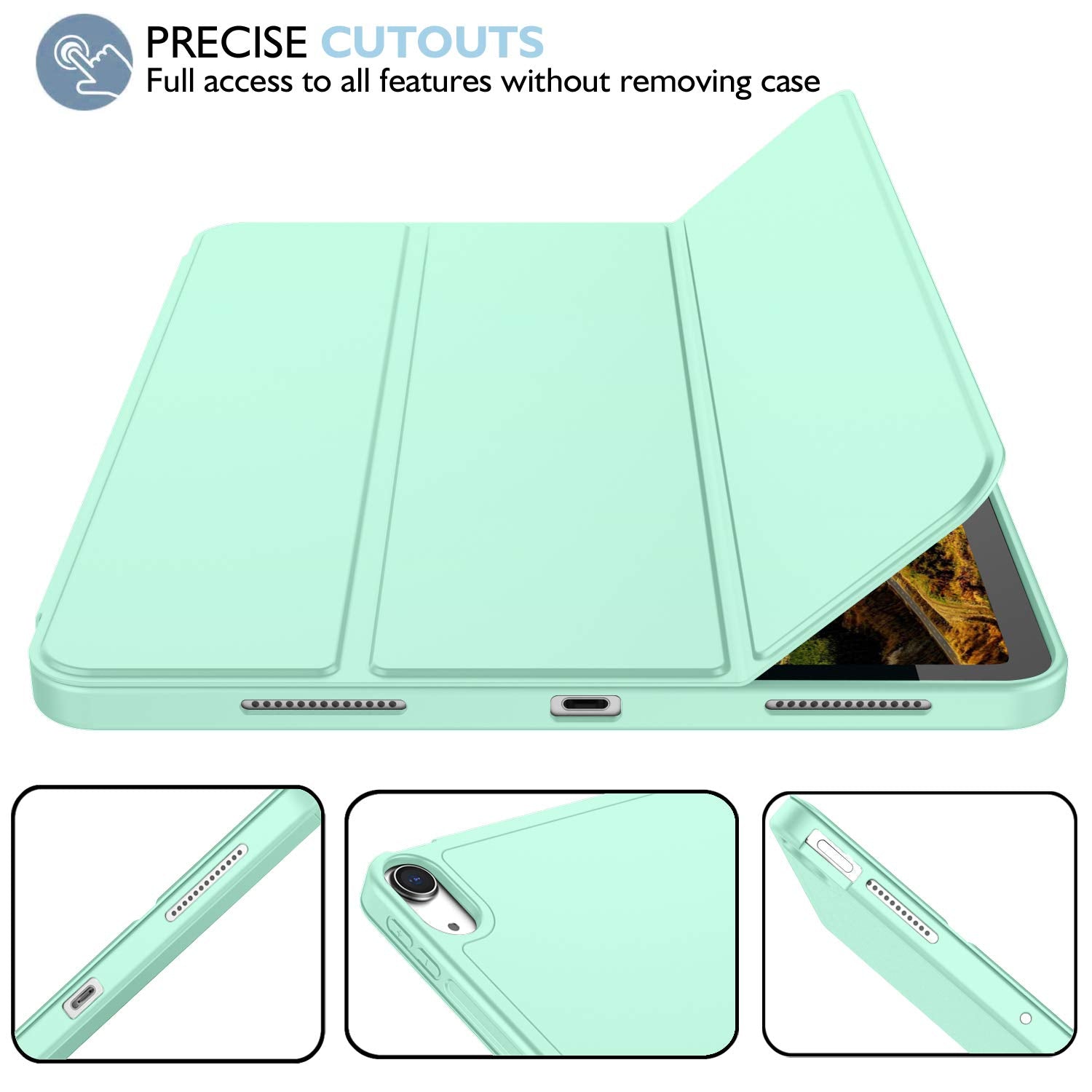 Imieet Ipad Air 11 Inch Case M3(2025) / M2 (2024), Ipad Air 5Th/4Th Generation Case 2022/2020 10.9 Inch With Pencil Holder,Trifold Stand Smart Case With Soft Tpu Back(Light Green)
