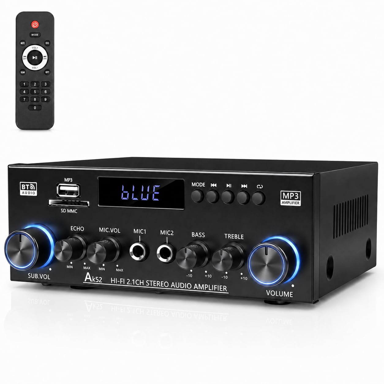 ELZONYX Bluetooth 5.0 Stereo Amplifier, 2.1 Channel 400W Home Audio Stereo Receiver for 2 Passive Speakers & Passive Subwoofer, 