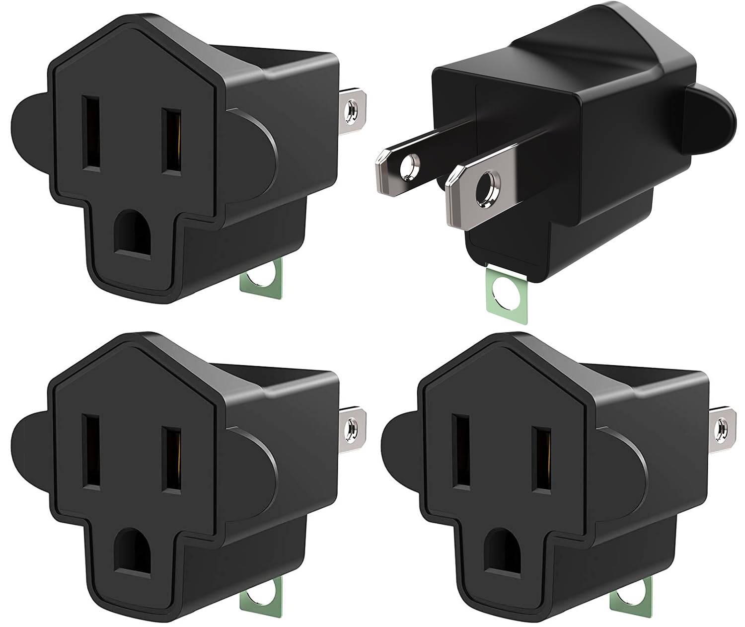 4 Pack 3 2 Prong Adapters Grounding Adapter Jackyled 3 Prong To 2 Prong Adapter Etl Listed Fireproof Material 392? Resistant Hea