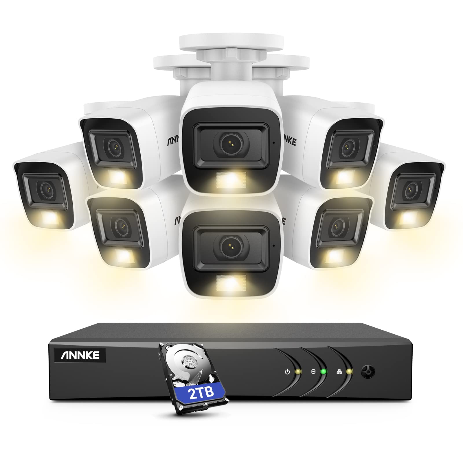 Annke 8Ch 3K Security Camera System With Audio/Mic, 8 Channel Surveillance Ai Dvr And 8X 5Mp 2960 * 1665 Cctv Cams With Dual Light, Human/Vehicle Detection, Ip67, Color Night Vision, 2Tb Hard Drive