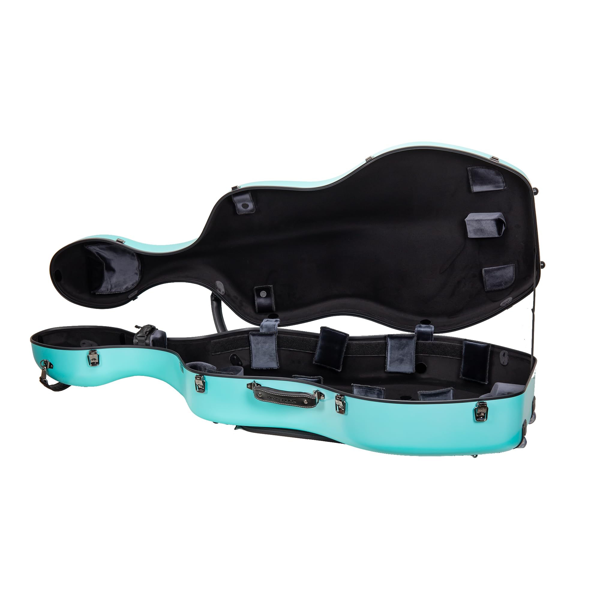 Crossrock Poly Carbon Cello Case For 4/4 Full Size | Mint Blue Matte Finish, Black Velvet Interior, Wheels, Music Pouch - Lightw