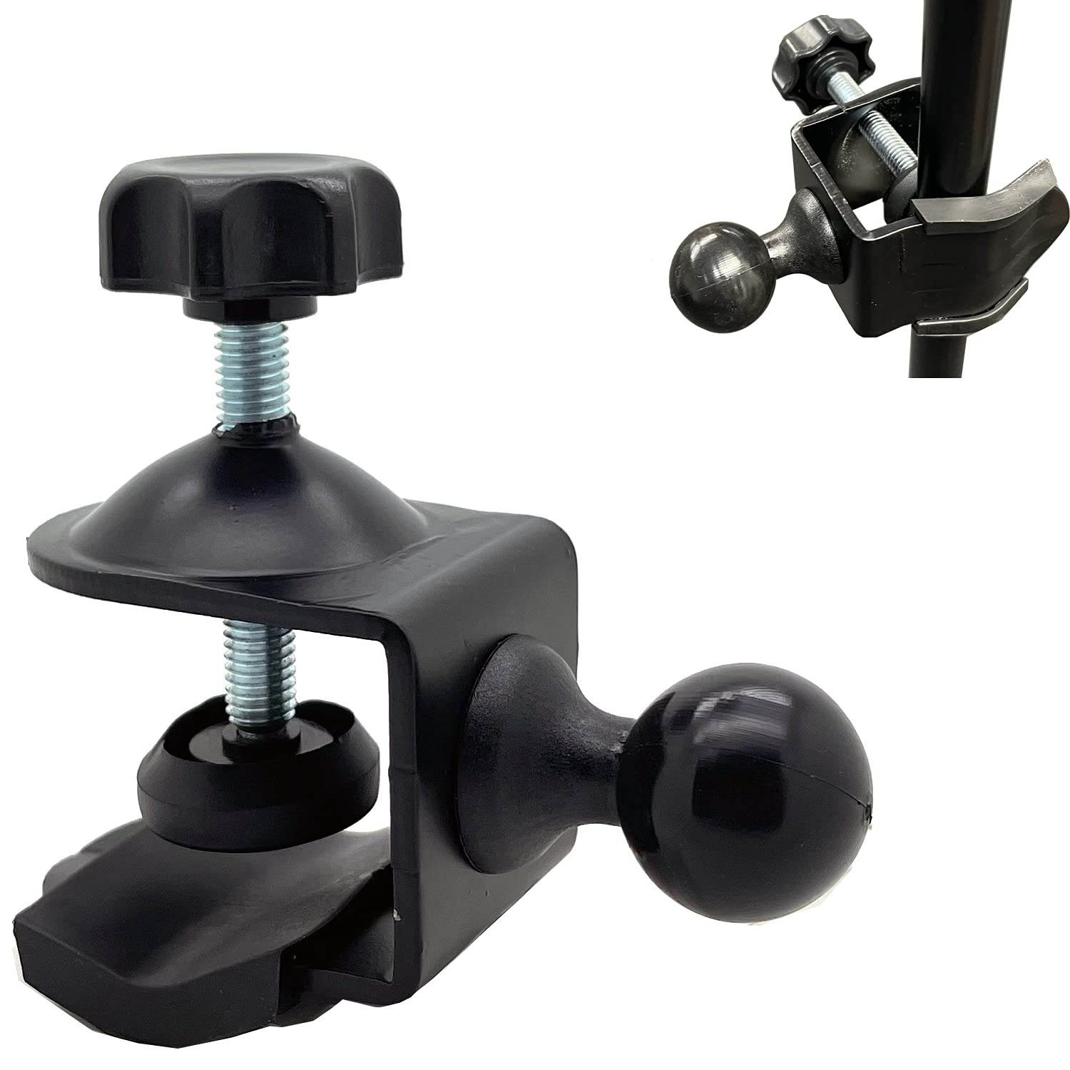 Heavy Duty Replacement C Clamp Mount W/1'' Rubber Coating Ball For Rails/Poles/Bar & Music Microphone Mic Stands. (Compatible W/