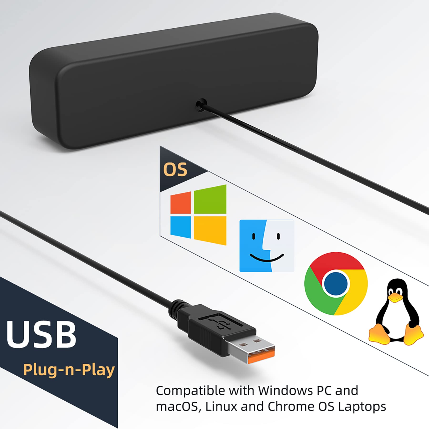 [Upgraded] Usb Computer /Laptop Speaker With Stereo Sound & Enhanced Bass, Portable Mini Sound Bar For Windows Pcs, Desktop Comp