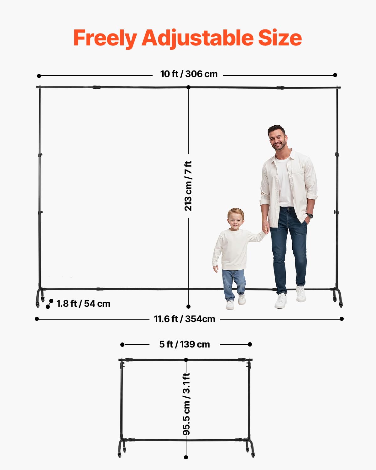 Vevor Backdrop Stand With Wheels, 7 X 10 Ft Adjustable Photo Backdrop Stand Kit, Moveable Background Backdrop Stand, Heavy Duty