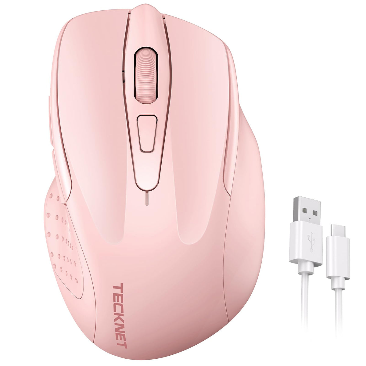 Tecknet Rechargeable Wireless Mouse, 2.4G Silent Mouse, Quiet Click, 6 Adjustable 4800 Dpi, Cordless Computer Mouse, Ergonomic Mouse For Laptop, 6 Buttons Usb-A Mouse For Chromebook, Ergo Grip - Pink