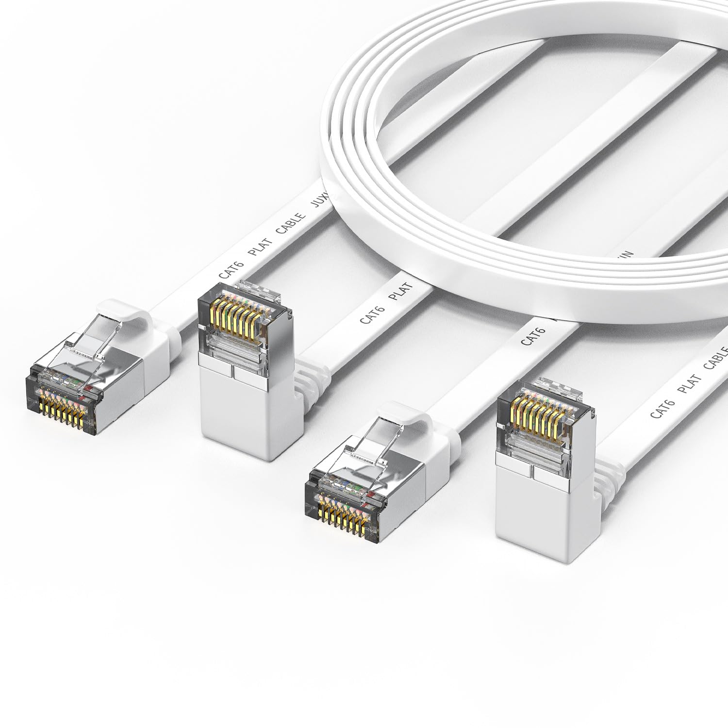Juxinice 2 Packs Right Angle Cat 6 Ethernet Cable Flat 1.5Ft Short, 90 Degree Up Angle Patch Cable 10Gbps High Speed Internet And Network Cables White, Rj45 Connector,For Routers, Modem, Ps4/5, Xbox