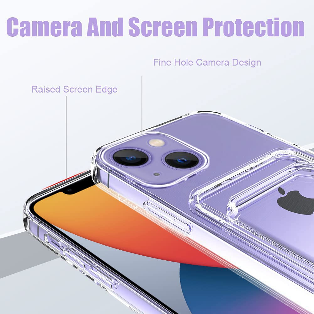 Mzelq Silicone Wallet For Iphone 14 Case, Card Holder Camera Protection Cover For Iphone 14 Case + Screen Protector, Card Slot C