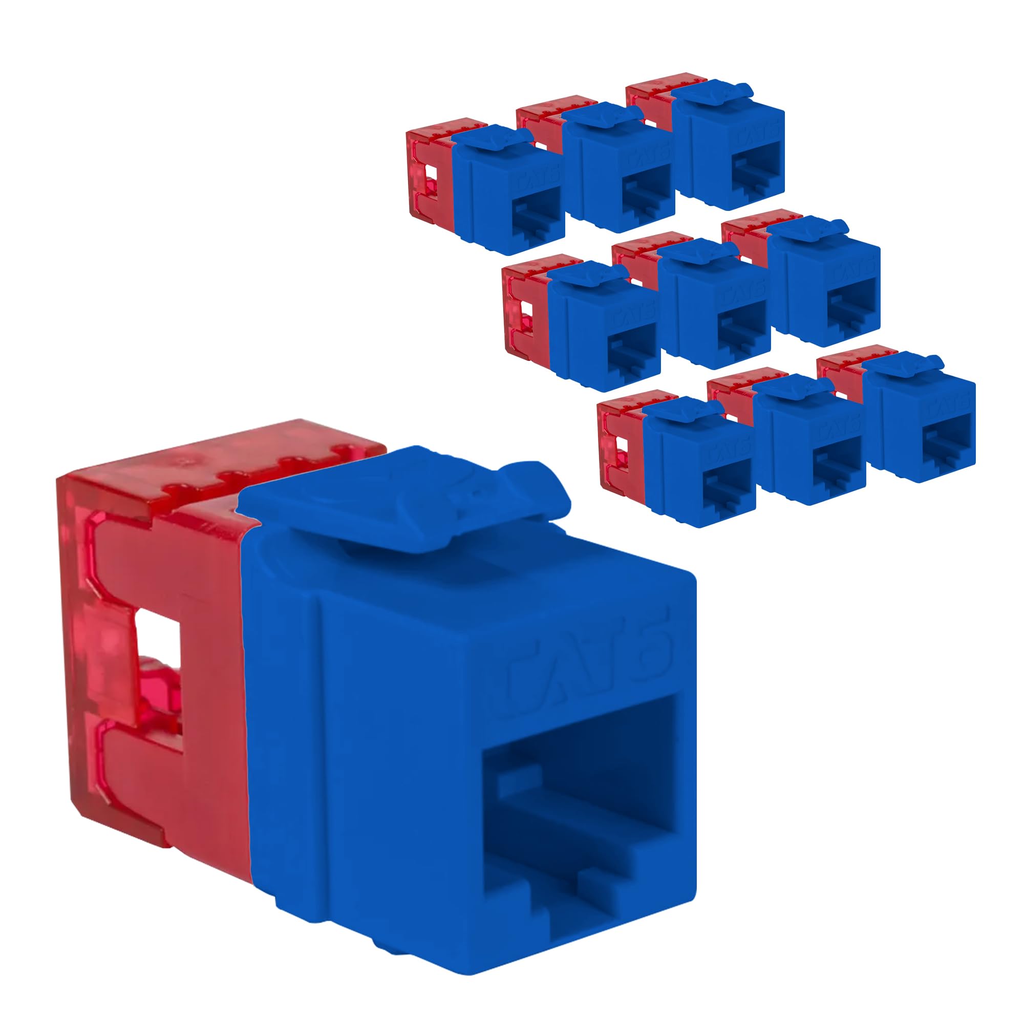 ICC CAT6 Keystone Jack with Slim Profile 180 Degree Punch Down, RJ45 UL Listed PoE++ TAA Compliant for Wall Plate or Patch Panel, Works with JackEasy Termination Tool, Blue 10 Pack