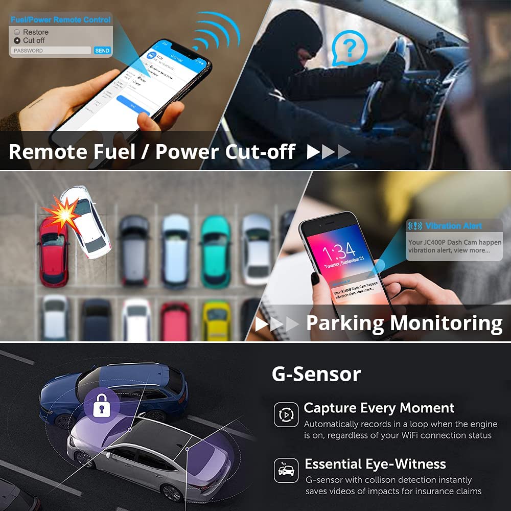 Live Video & 24H Remote Monitor, Jimi Jc400P 4G & Wifi Dual Dash Cam Front And Inside Cam For Cars 1080P Car Camera Driving Reco