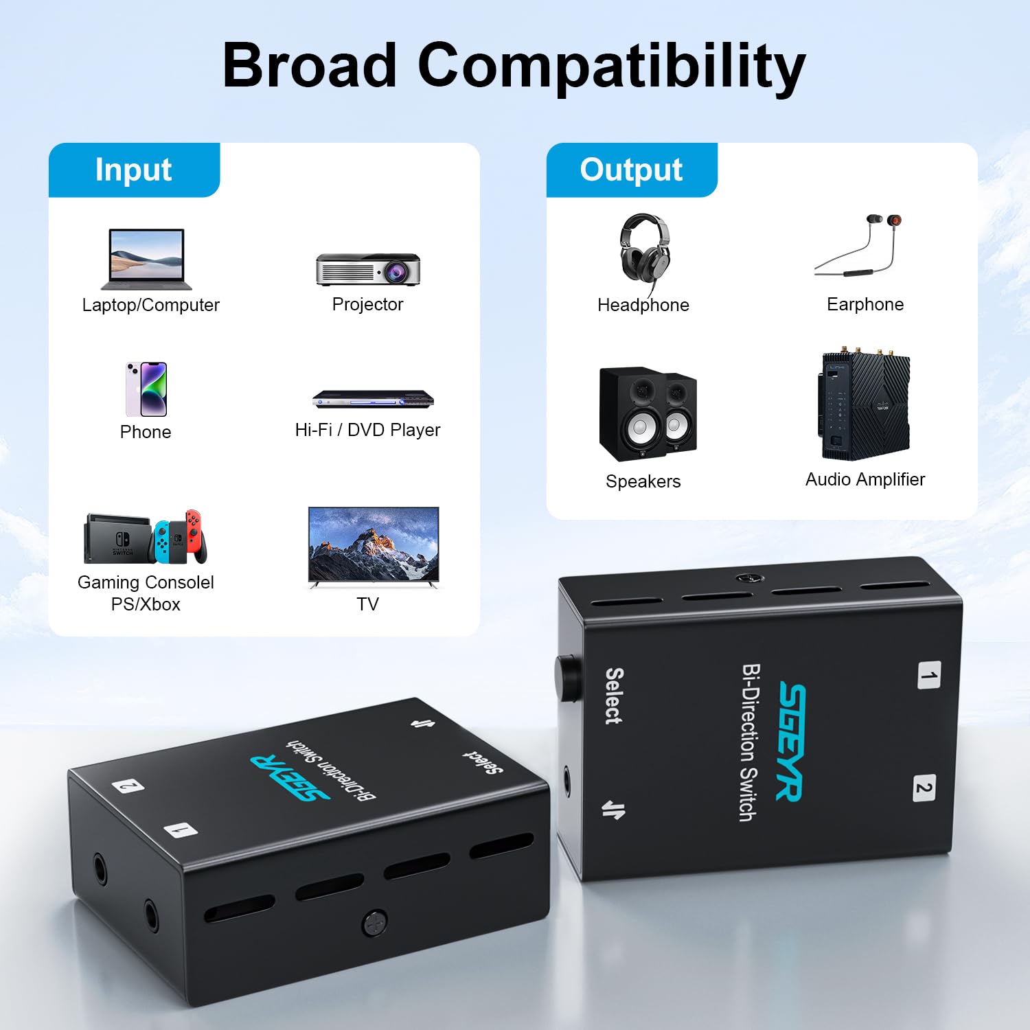 Audio Switch 3.5Mm Bi Direction Switch, Stereo Audio Switcher 2 In 1/1 In 2 Out, Audio Switch Selector For Phone Speakers Headhphone (Black)