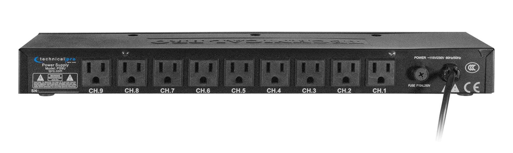 Technical Pro Ps9U 1U Rack Mount Dj Pro Audio Power Supply W/Usb Charging Port