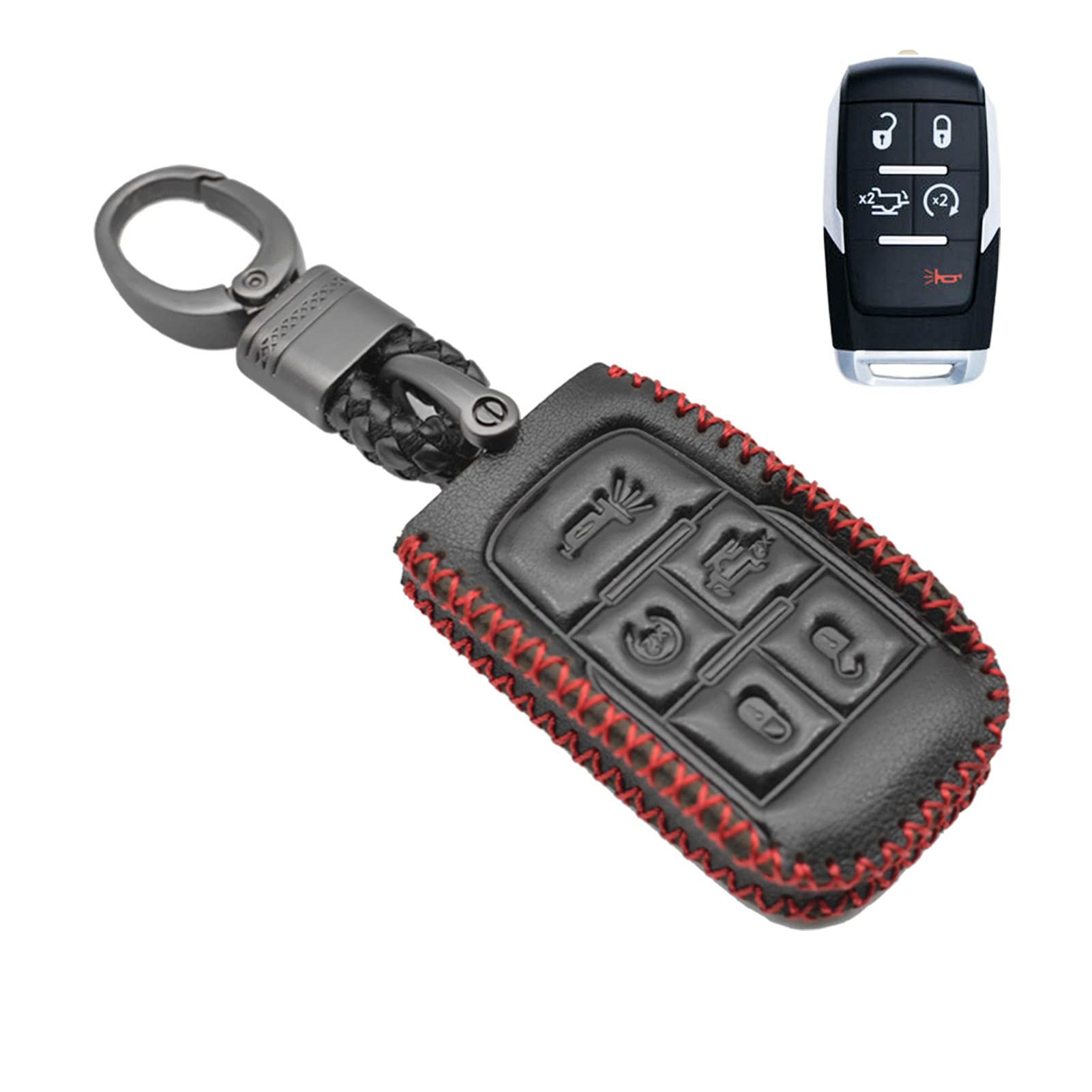 Compatible With Ram 2500 3500 5500 Truck Pickup 5 Buttons Only For Push Button Start Leather Case Key Fob Cover Keyless Remote H