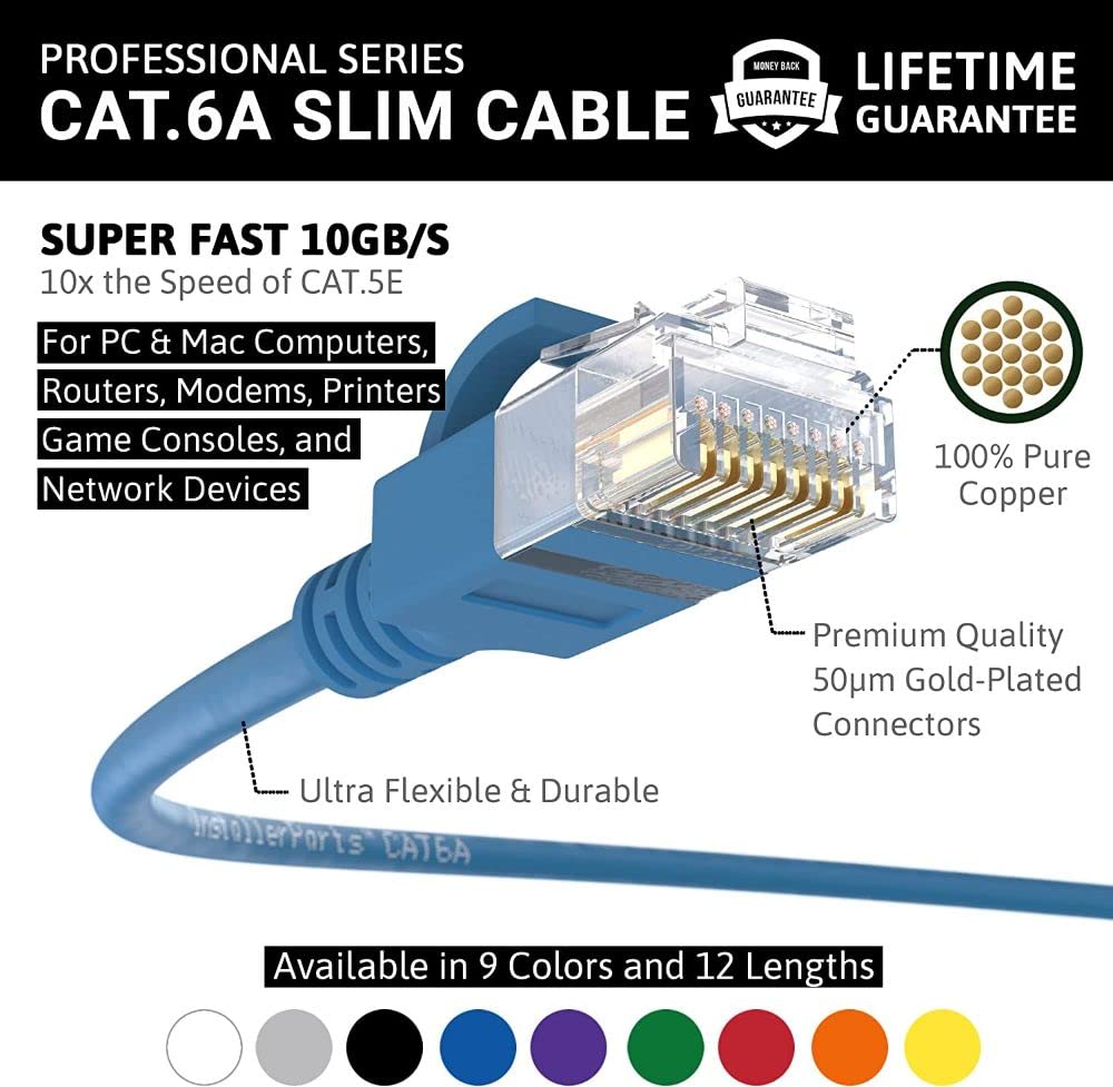 Installerparts Ethernet Cable Cat6A Slim Cable Utp Booted 1.5 Ft (20 Pack)   Blue   Professional Series   10Gigabit/Sec Network/