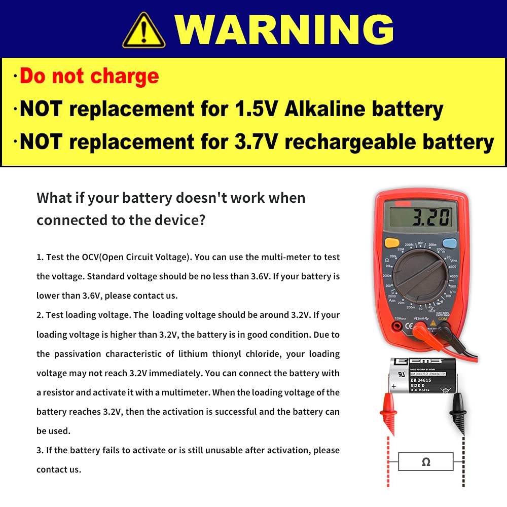 4Pack Eemb 3.6V D Cell Batteries Er34615 D Size Lithium Batteries 19000Mah Li-Socl2 Non-Rechargeable Battery Ls-33600 Xl-205F Fo