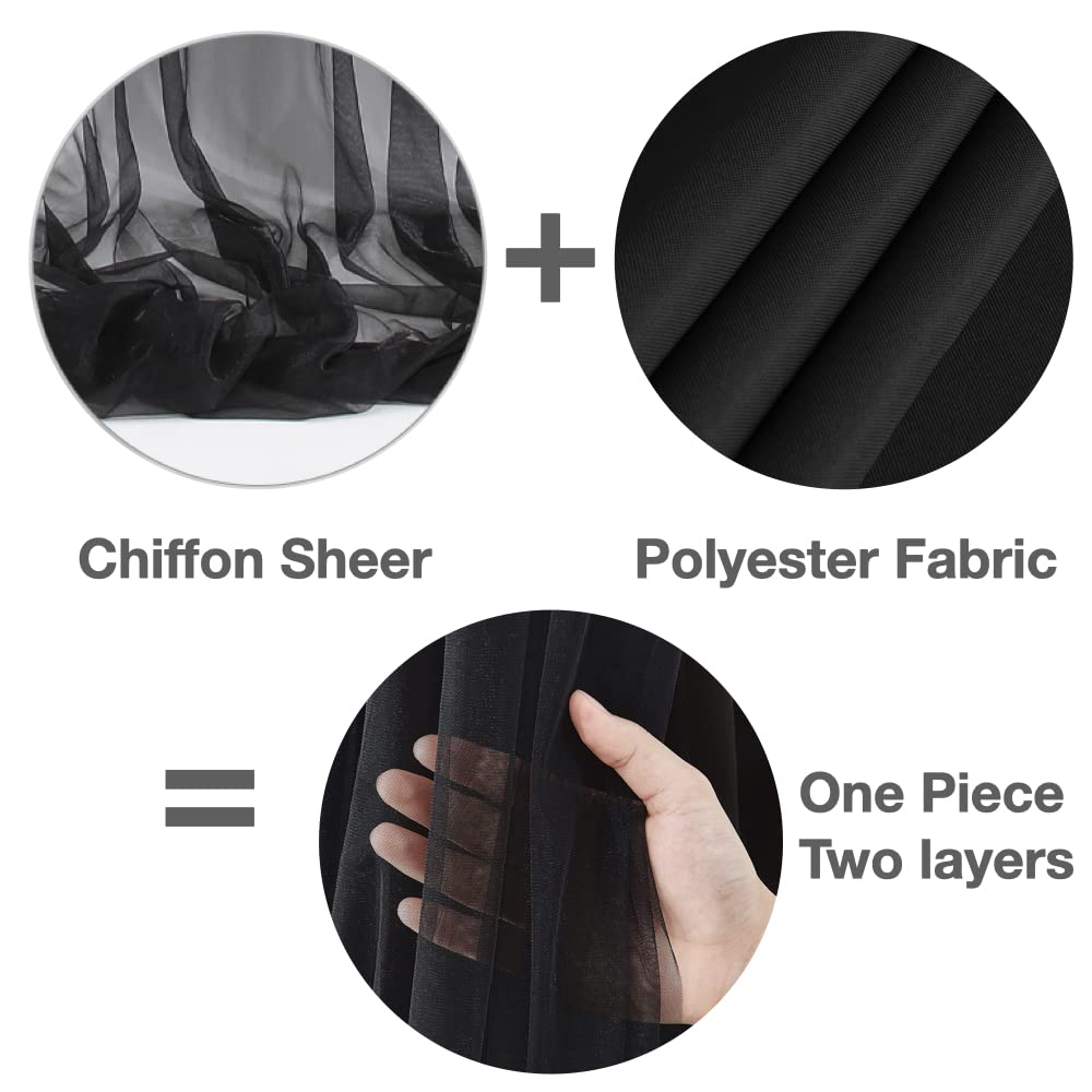 Two Layers Backdrop Made With One Piece Chiffon Tulle & Polyester For Professional Extra Wide Blackout Curtains (Black, 20 X 8 F