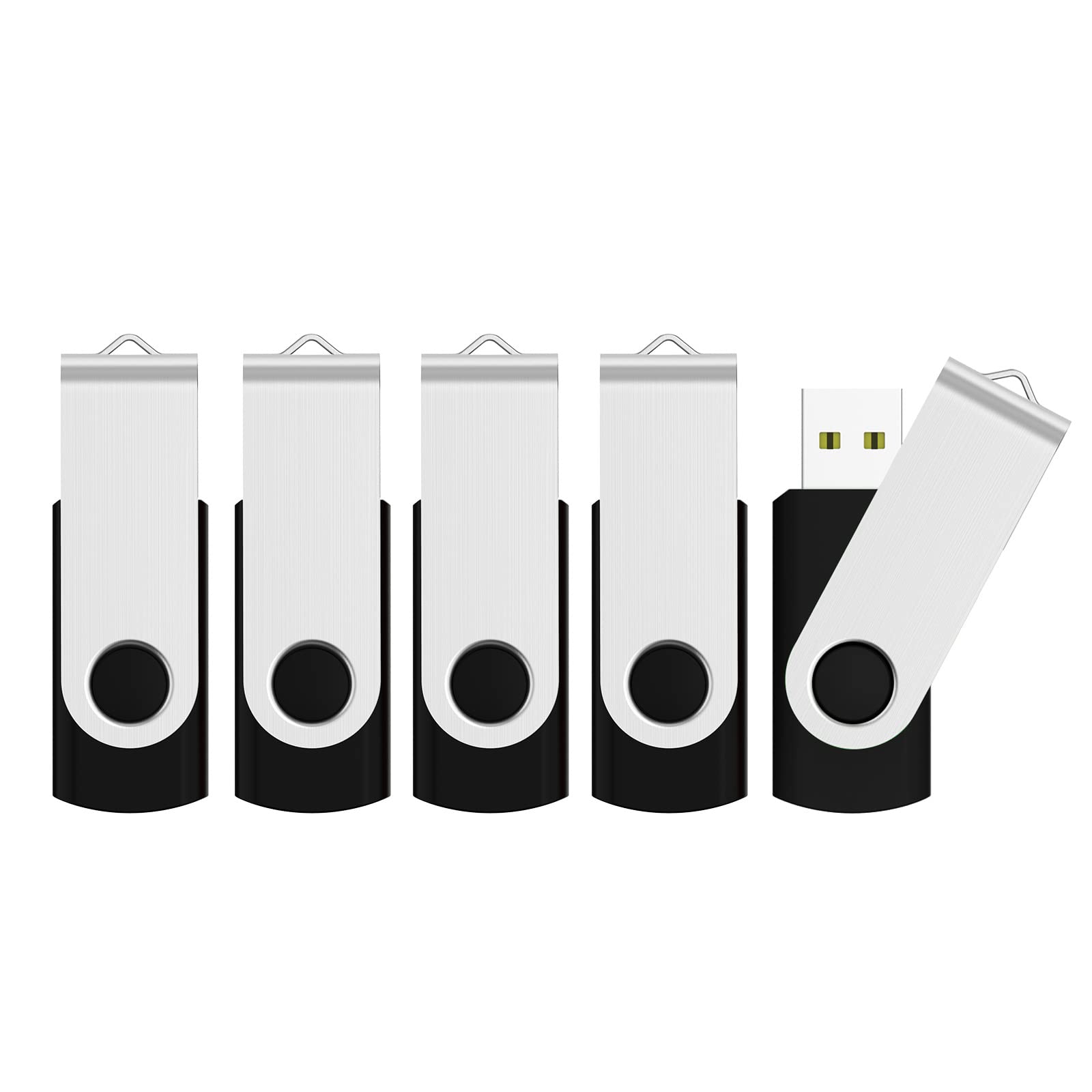Juanwe Usb Flash Drive 128Gb 5 Pack Usb 2.0 Thumb Drive Fold Storage Memory Stick Swivel Keychain Design Jump Drive Black