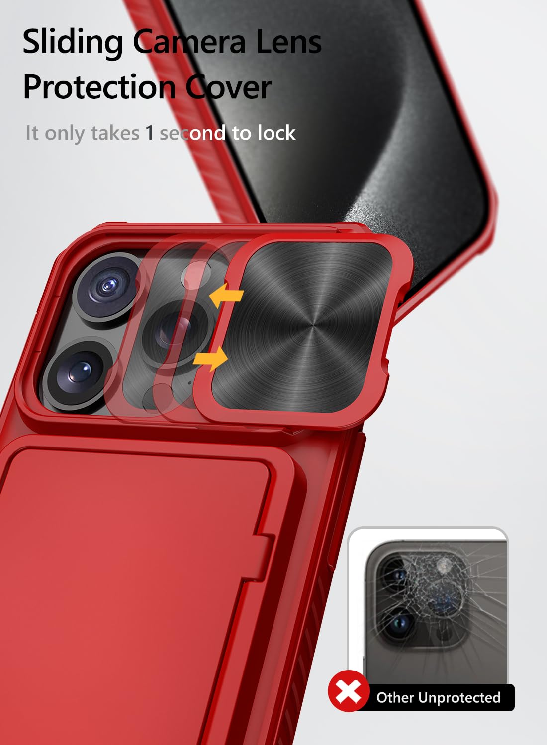 Vihibii For Iphone 15 Pro Wallet Case With Card Holder (4 Cards) & Slide Camera Cover & Kickstand & Raised Edges Protective Scre