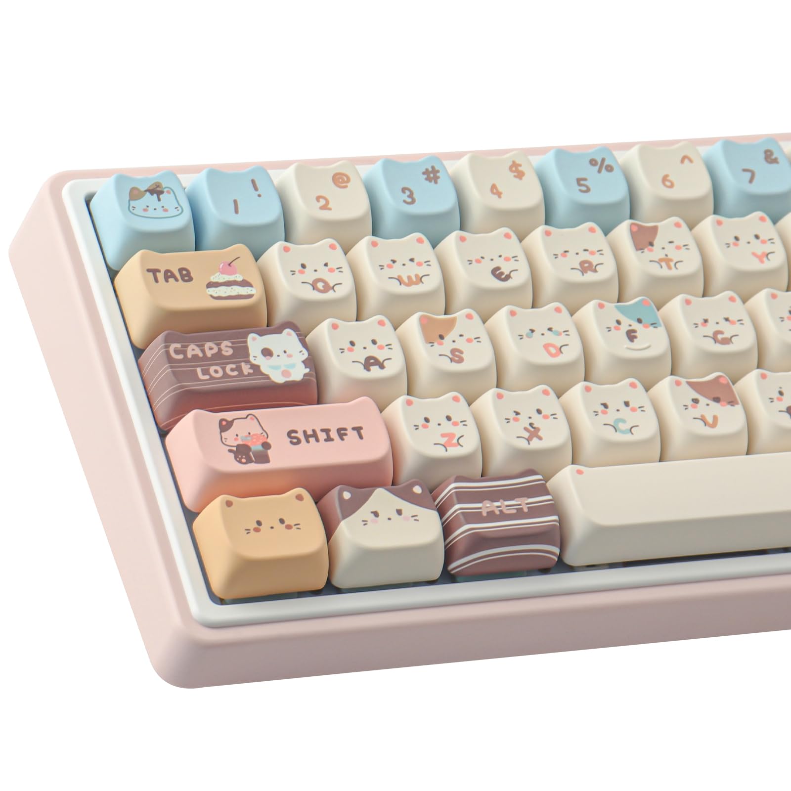 TYRIXKI PBT Keycaps 142 Keys Cute Keycaps Sea Salt Cat Keycap