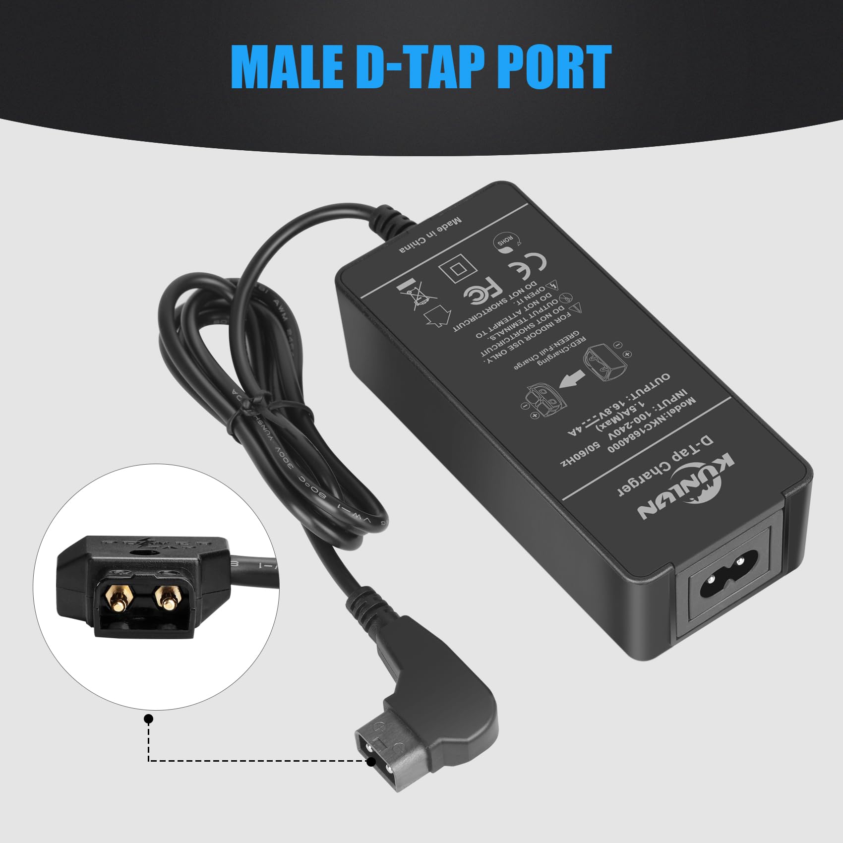 Kunlun D-Tap Quick Charger[Dc 16.8V/4A] With D Tap Cable For V-Mount/V Lock/Gold Mount Battery Charger, For Sony Bp-U65 Bp-U68 H
