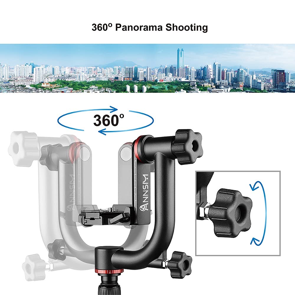 Annsm Gimbal Tripod Head For Super Telephoto Lenses With 360 Degree Panoramic And Swing Arm Rotation, Quick Release Plate With Double 1/4� Threaded Mount For Dslr Cameras Sony, Canon, Nikon