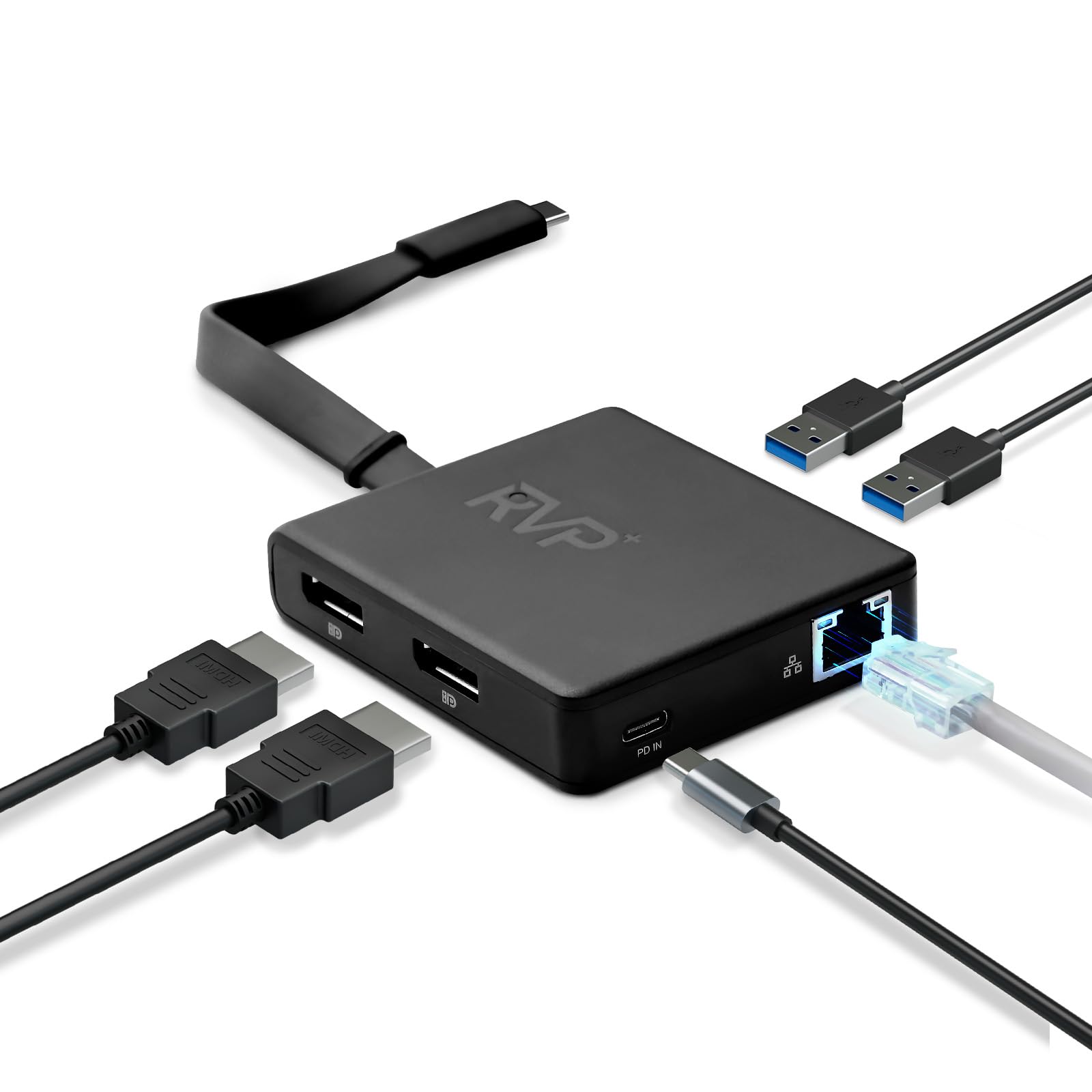 RVP+ USB C Docking Station Dual Monitor, 6-in-1, 100W Laptop-Charging, DisplayPort Multi-Stream Transport (MST), Ethernet, Compa