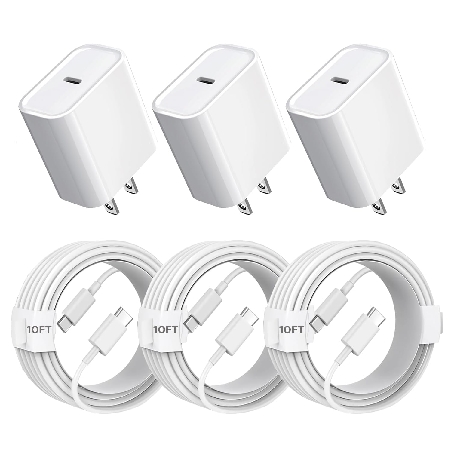 Iphone 15 Charger Fast Charging, 3Pack 20W Usb C Fast Charger Plug 10Ft Usb C To Usb C Cable Cord Compatible Iphone 15/15 Pro/15
