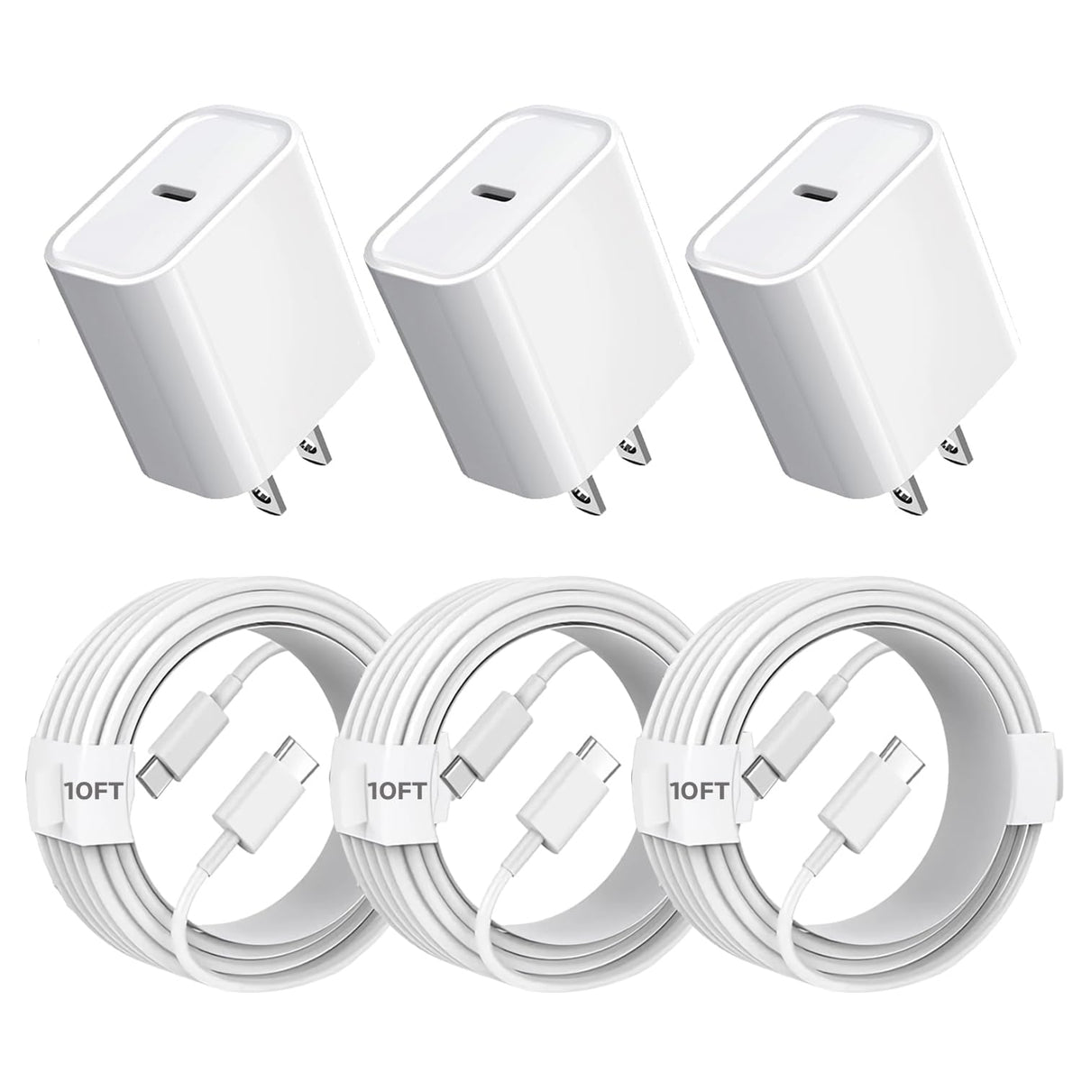 Iphone 15 Charger Fast Charging, 3Pack 20W Usb C Fast Charger Plug 10Ft Usb C To Usb C Cable Cord Compatible Iphone 15/15 Pro/15