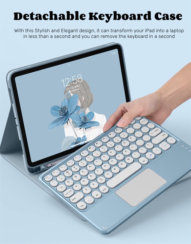 Anmengxinling Keyboard Case For Ipad 10Th Generation Case 10.9 Inch 2022  Touchpad Detachable Keyboard With Pencil Holder  Slim