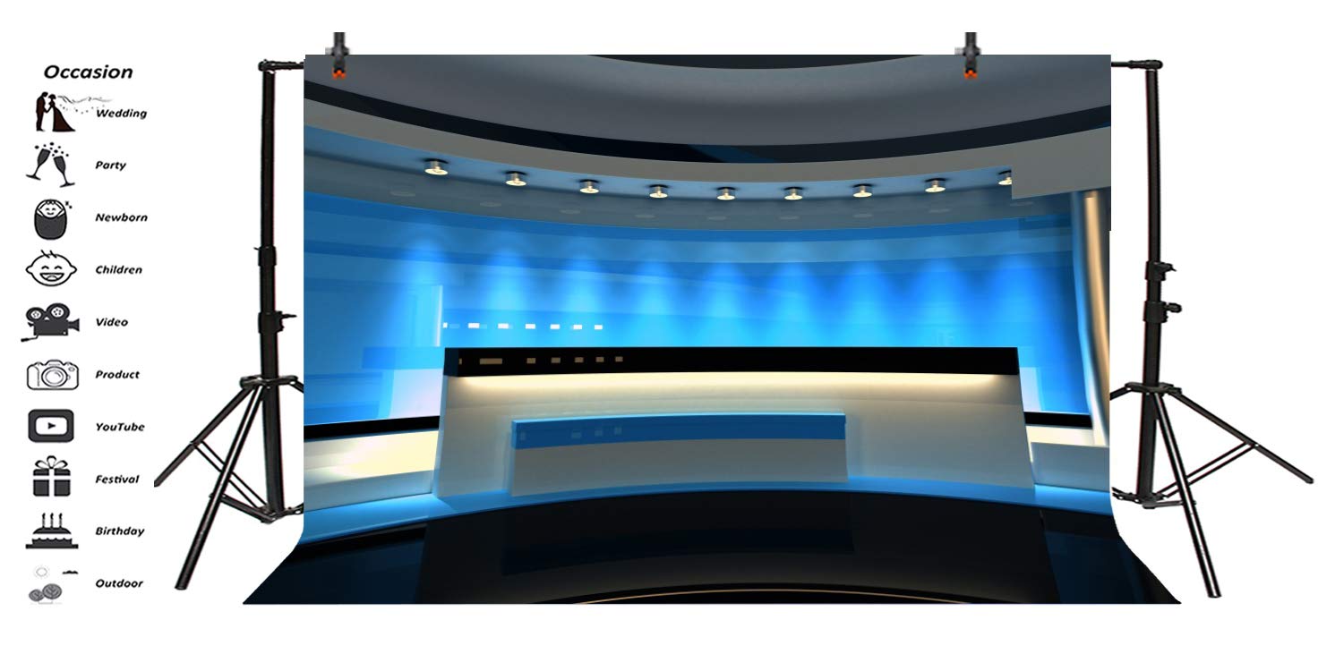 Leyiyi 7X5Ft News Broadcast Hall Backdrop Recetation Desk Modern Office Interior Program Record Front Table Tv Show Photo Backgr