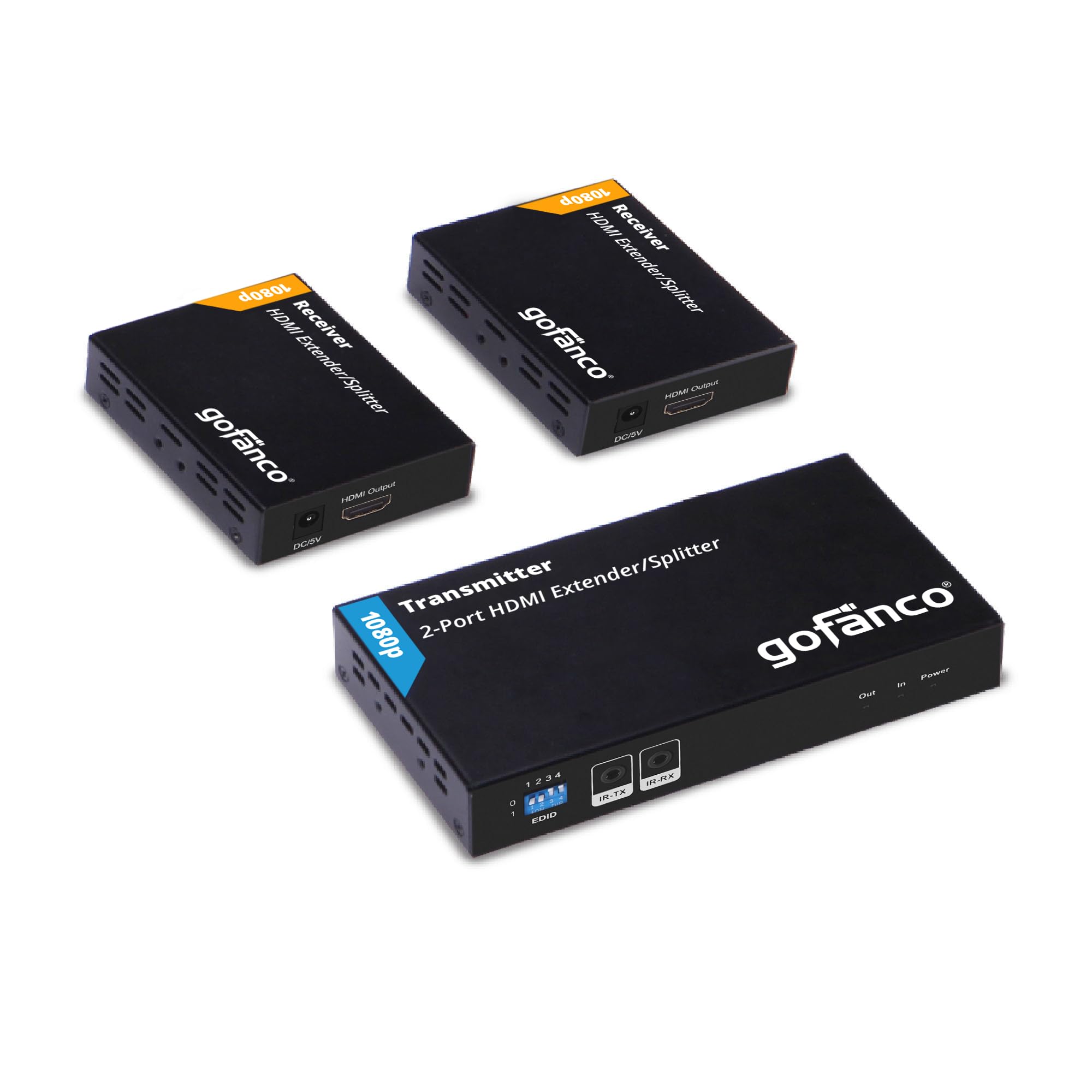 Gofanco 1080P 1X2 Hdmi Extender Splitter Over Cat5E/6/7 Ethernet Cable   1080P, Up To 50M/165Ft, Hdmi Loopout, Edid Management,