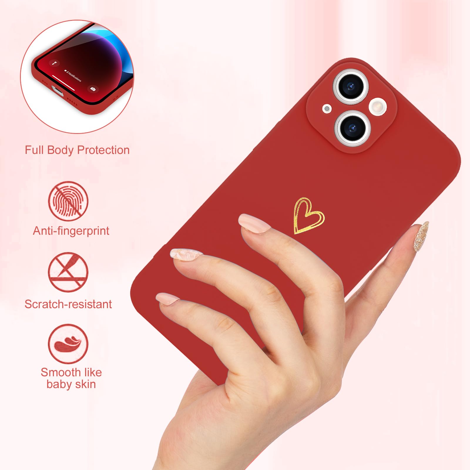 Wirvyuer For Iphone 14 Case Cute Heart Pattern Soft Shockproof Slim Protective Silicone Phone Case Cover For Women Girls, Bright