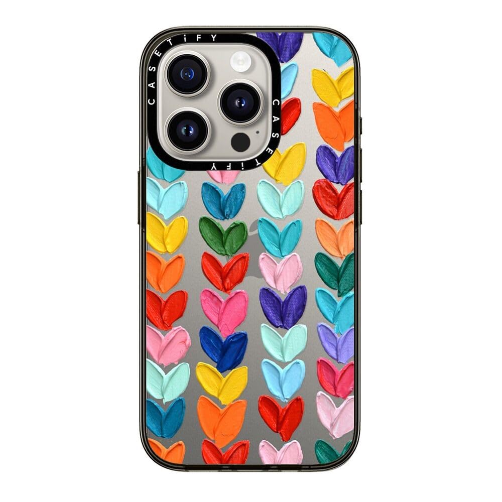 Casetify Compact Iphone 15 Pro Case [2X Military Grade Drop Tested / 4Ft Drop Protection]   Clear Polka Daub Hearts   Clear Blac