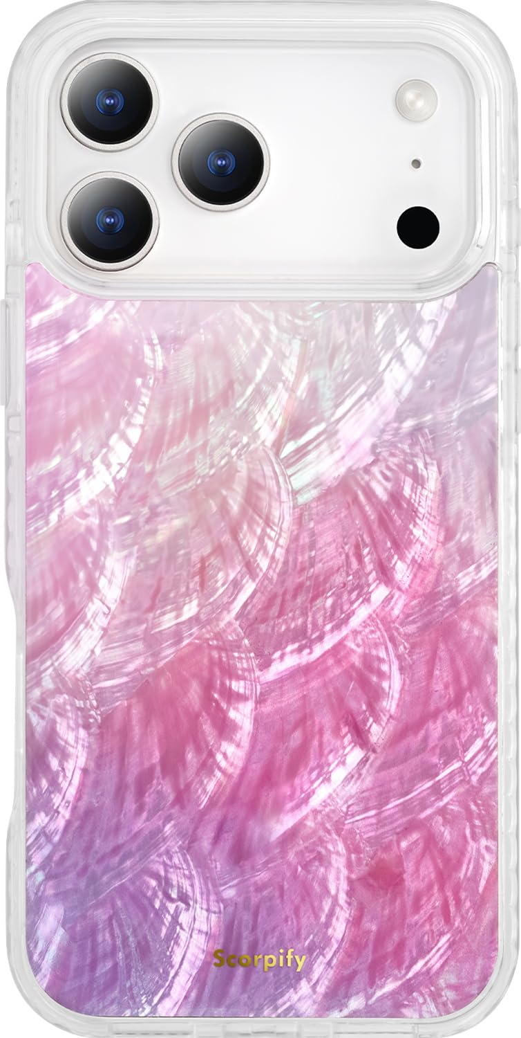 SCORPIFY for iPhone 17 Pro Max Case [Compatible with MagSafe] with Genuine Pink Mother of Pearl Design and Seashell Pattern, Cut
