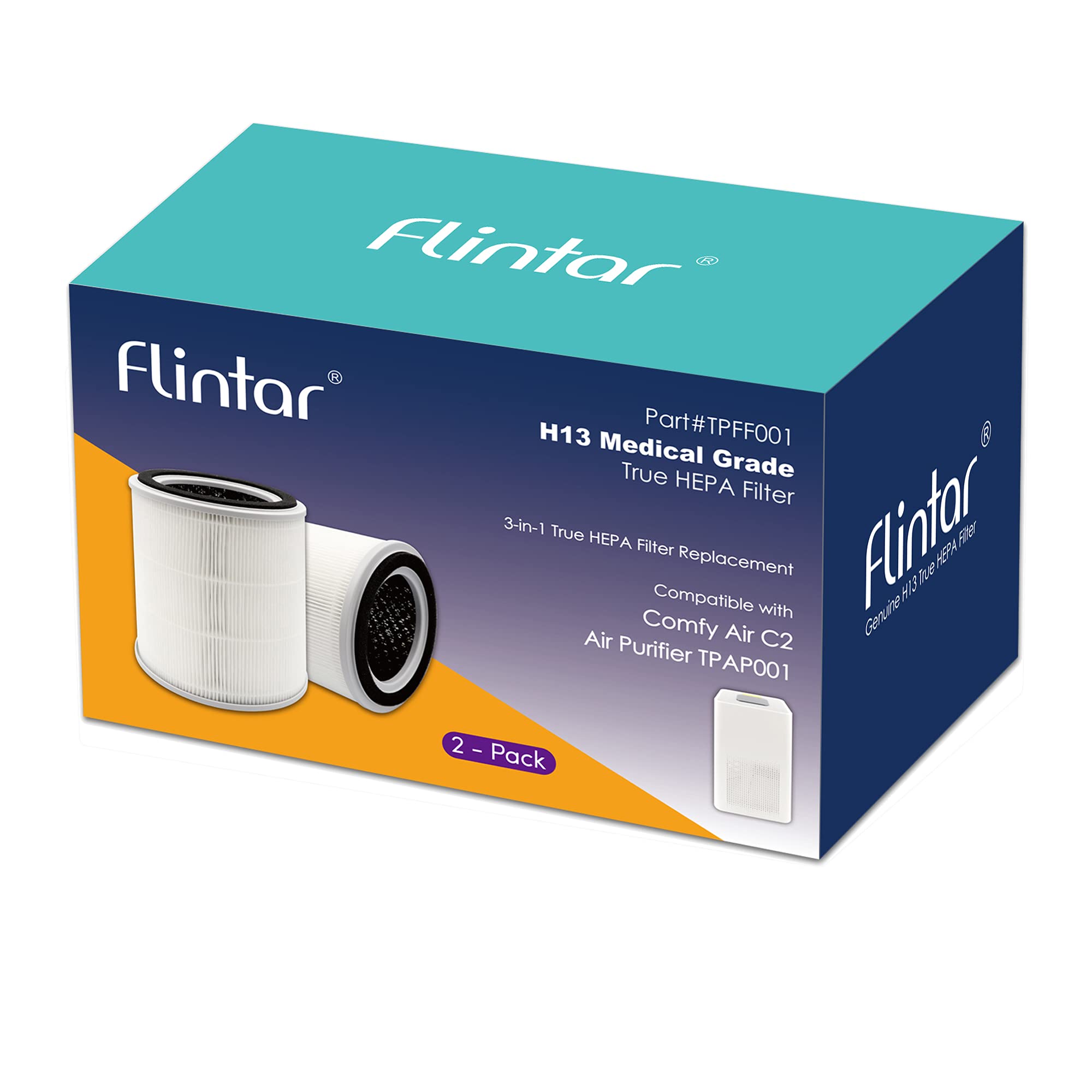 Flintar Tpap001 H13 True Hepa Replacement Filter, Compatible With Toppin Tpap001 Air Purifier Comfy Air C2, 3 In 1 H13 True Hepa