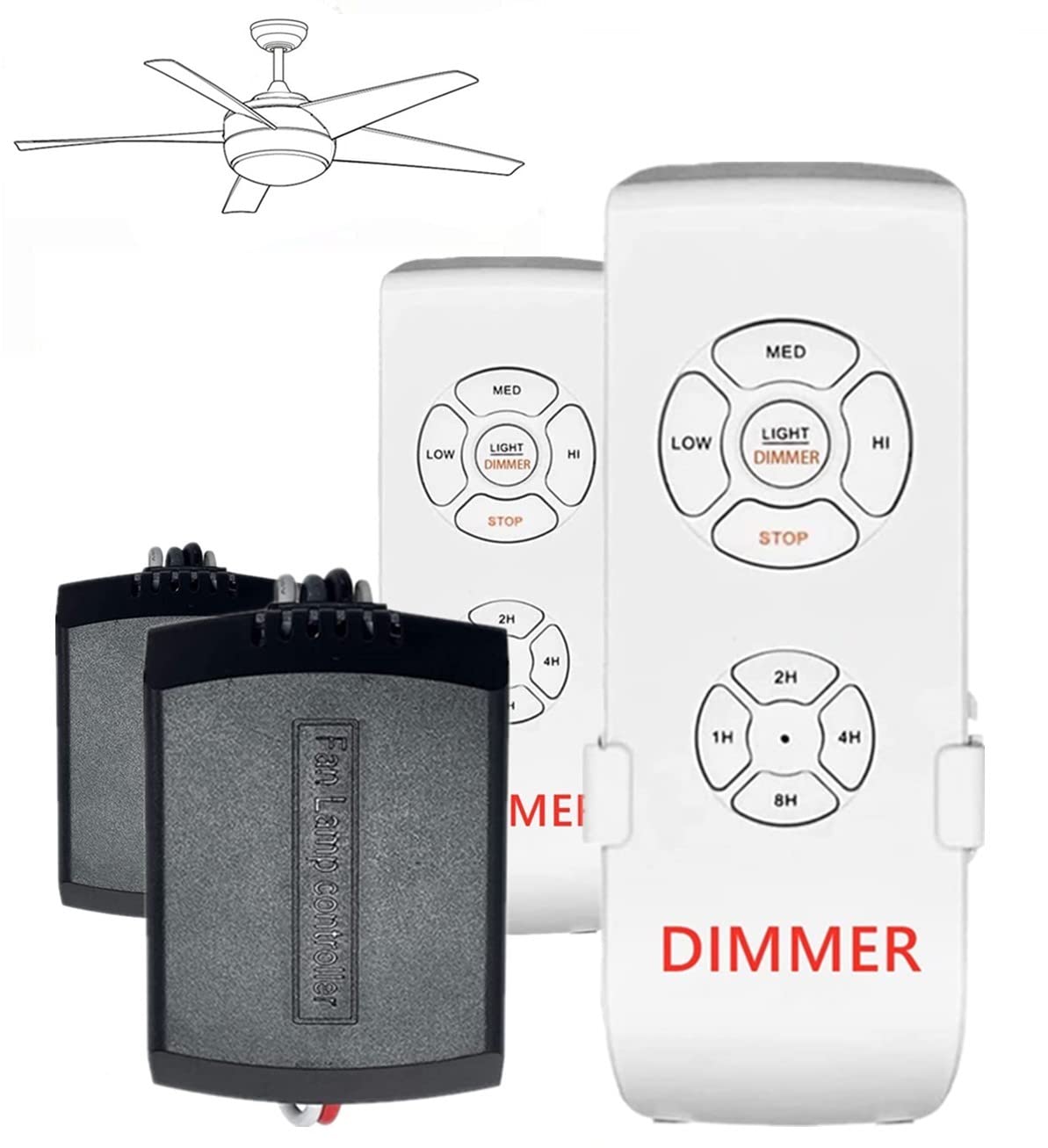 Nexete Universal Ceiling Fan Remote Control Kit,Light Dimmer Timing & Fan Speed Wireless Remote Control And Small Size Receiver