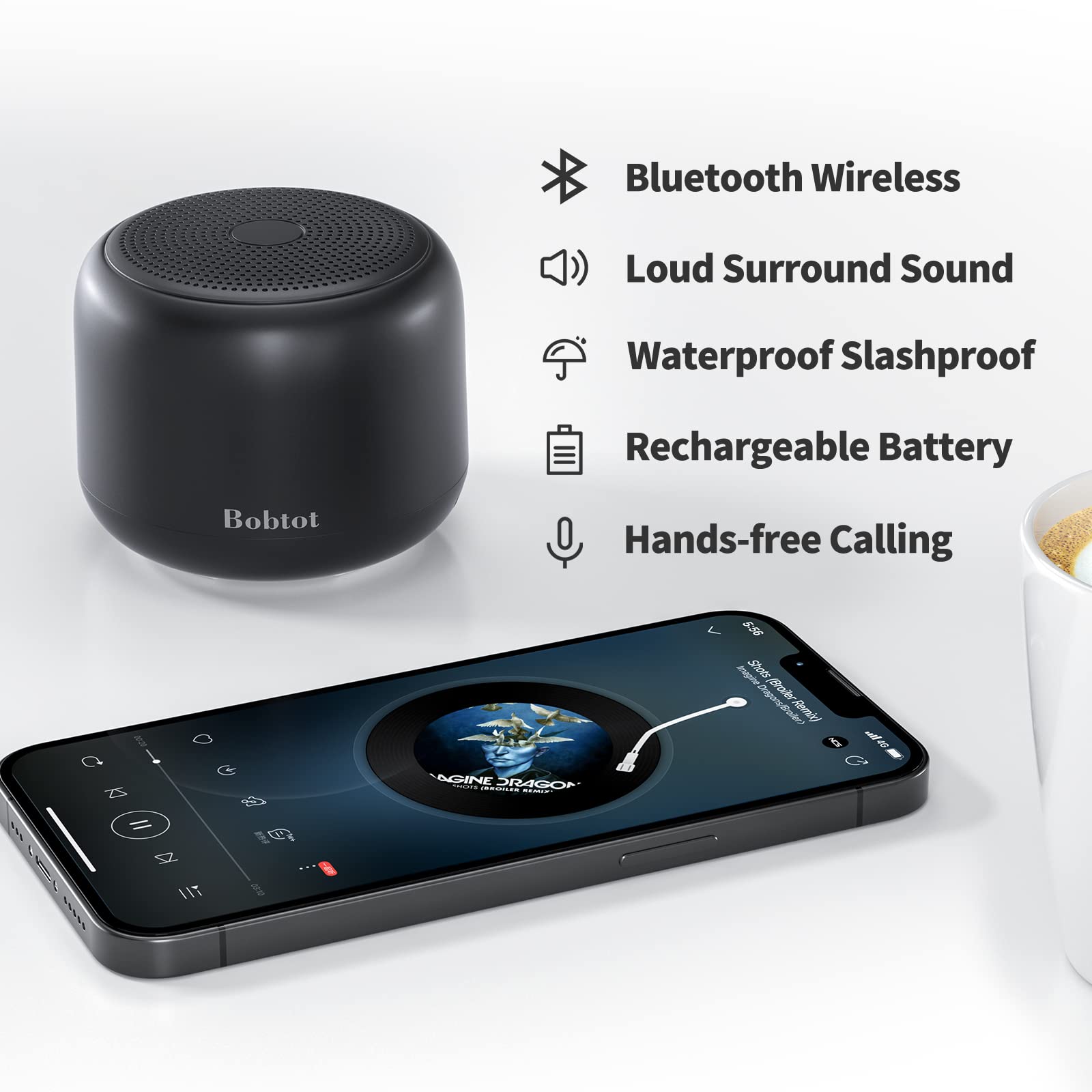 Bobtot Portable Bluetooth Speakers With Strap Easy To Carry, Wireless Ipx5 Waterproof Mini Speaker With Loud Stereo Sound,15 Hou