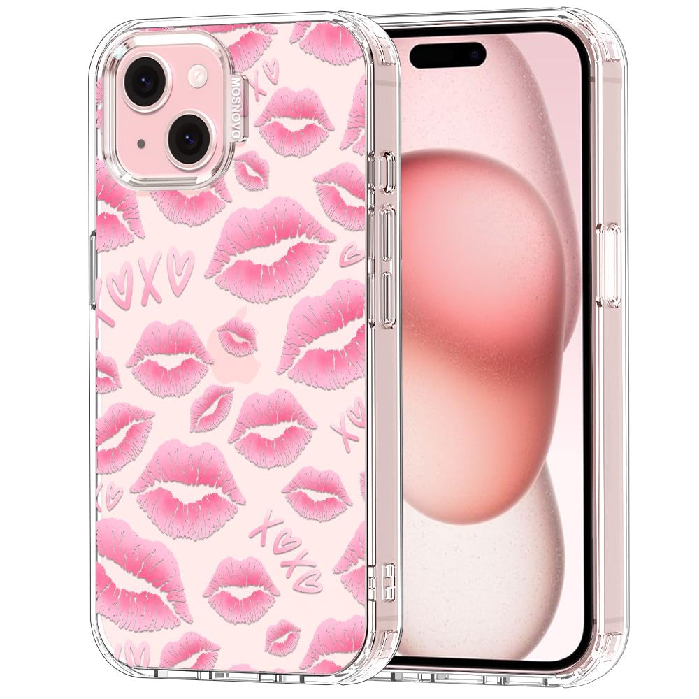 MOSNOVO for iPhone 15 Case, Shockproof Military-Grade Protection 6.6ft Drop Tested, Clear Phone Case for iPhone 15, XOXO Kisses 