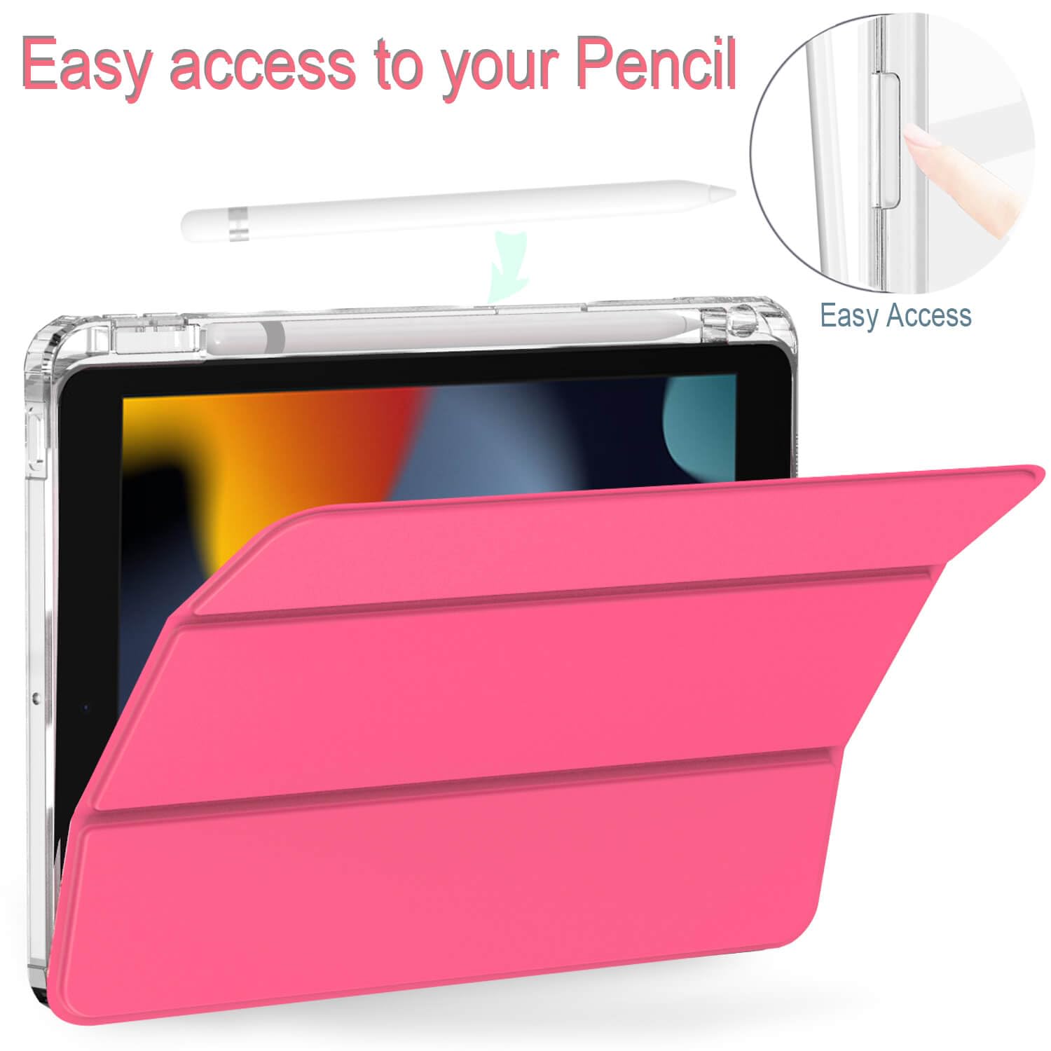 Feams Case For Ipad 9Th/8Th/7Th Generation 10.2 Inch Case, Trifold Ipad 10.2 Case Transparent Back Clear Cover With Pencil Holde
