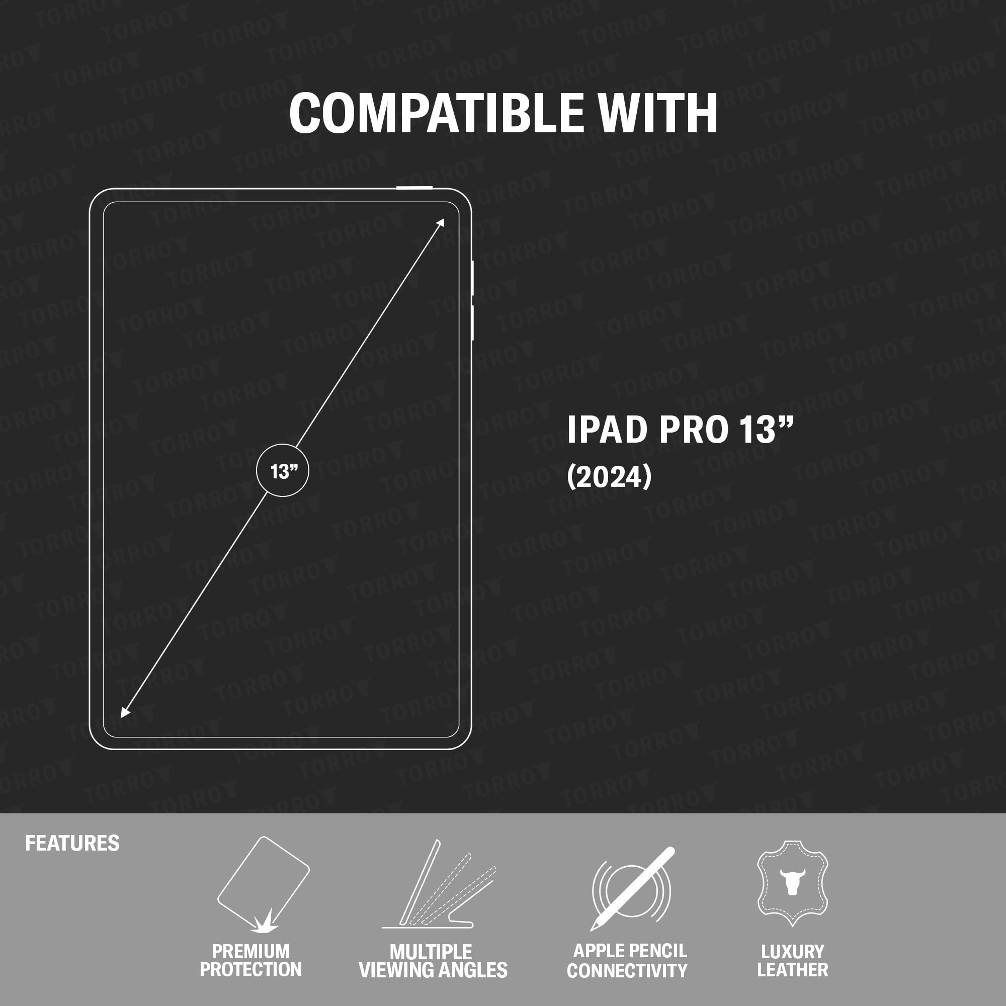 Torro Case Compatible With Ipad Pro 13    (2024)   Premium Leather Ipad Pro 13    M4 Case With Stand Function, Apple Pencil Conn