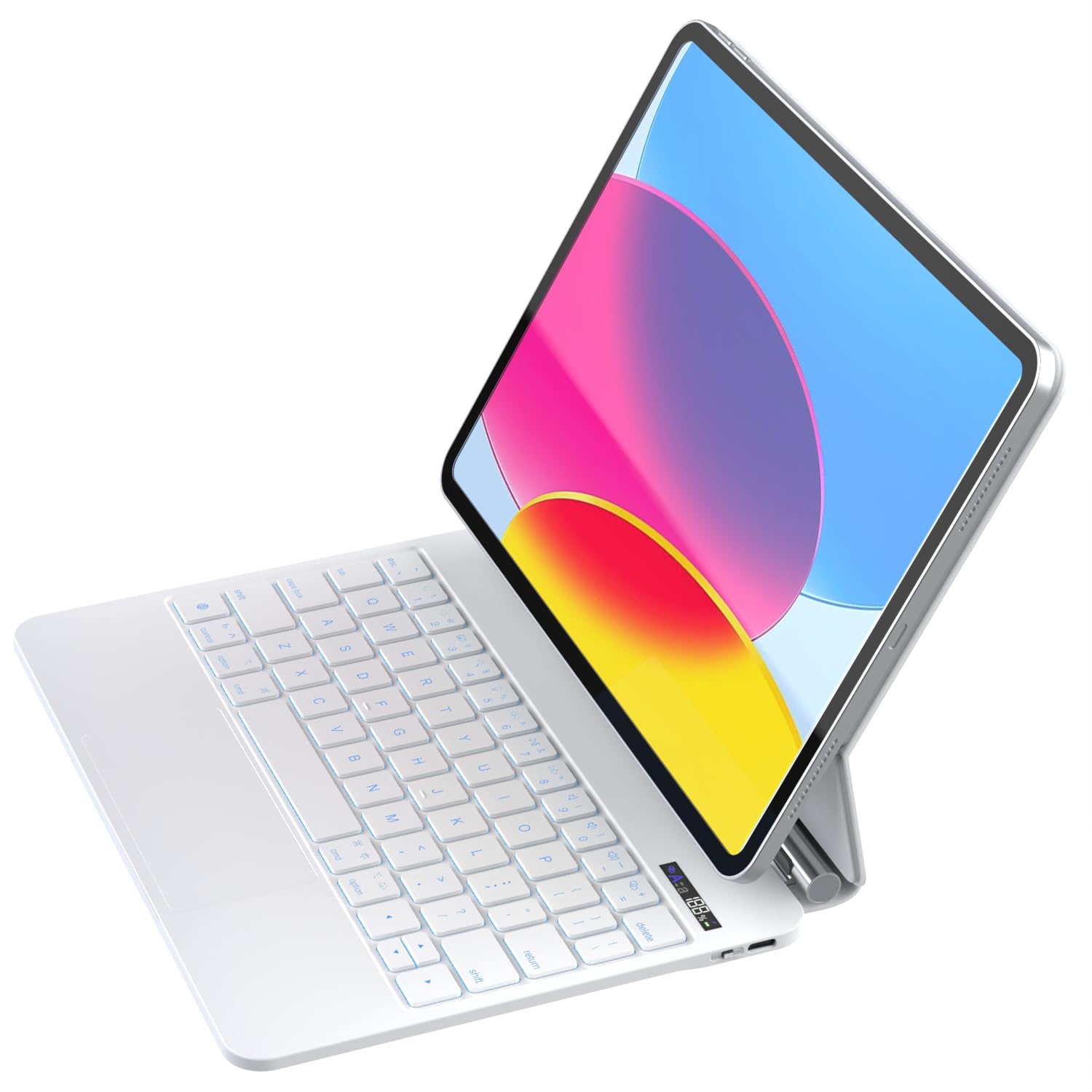 Zenlu Ipad 10Th Generation Case With Keyboard White, Trackpad, Battery Percentage Indicator, Floating Cantilever Stand, Premium