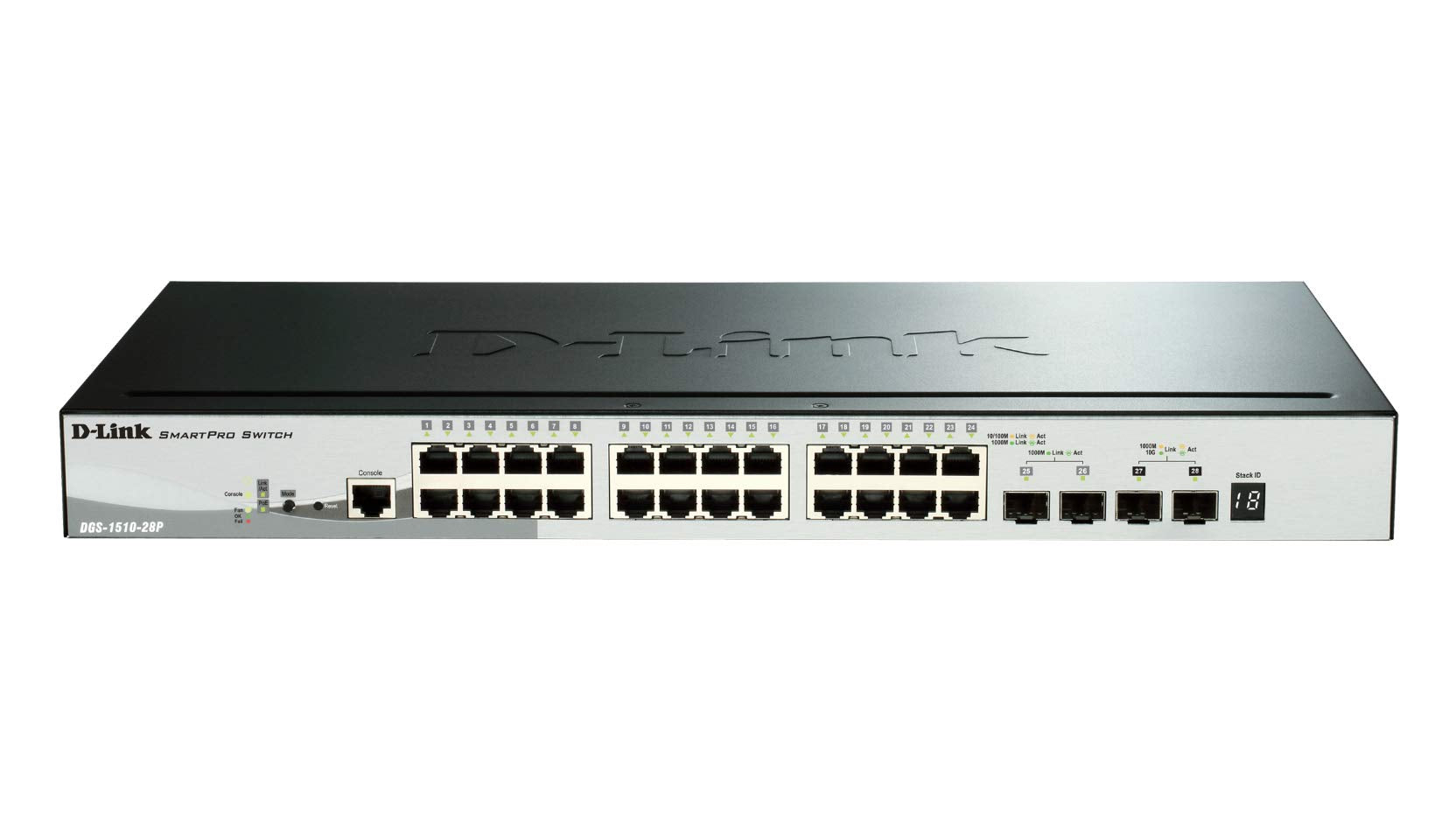 D-Link Systems 28-Port SmartPro Stackable PoE/PoE+ Switch & 2 Gigabit SFP Ports and 2 10GbE SFP+ Ports (DGS-1510-28P), Black