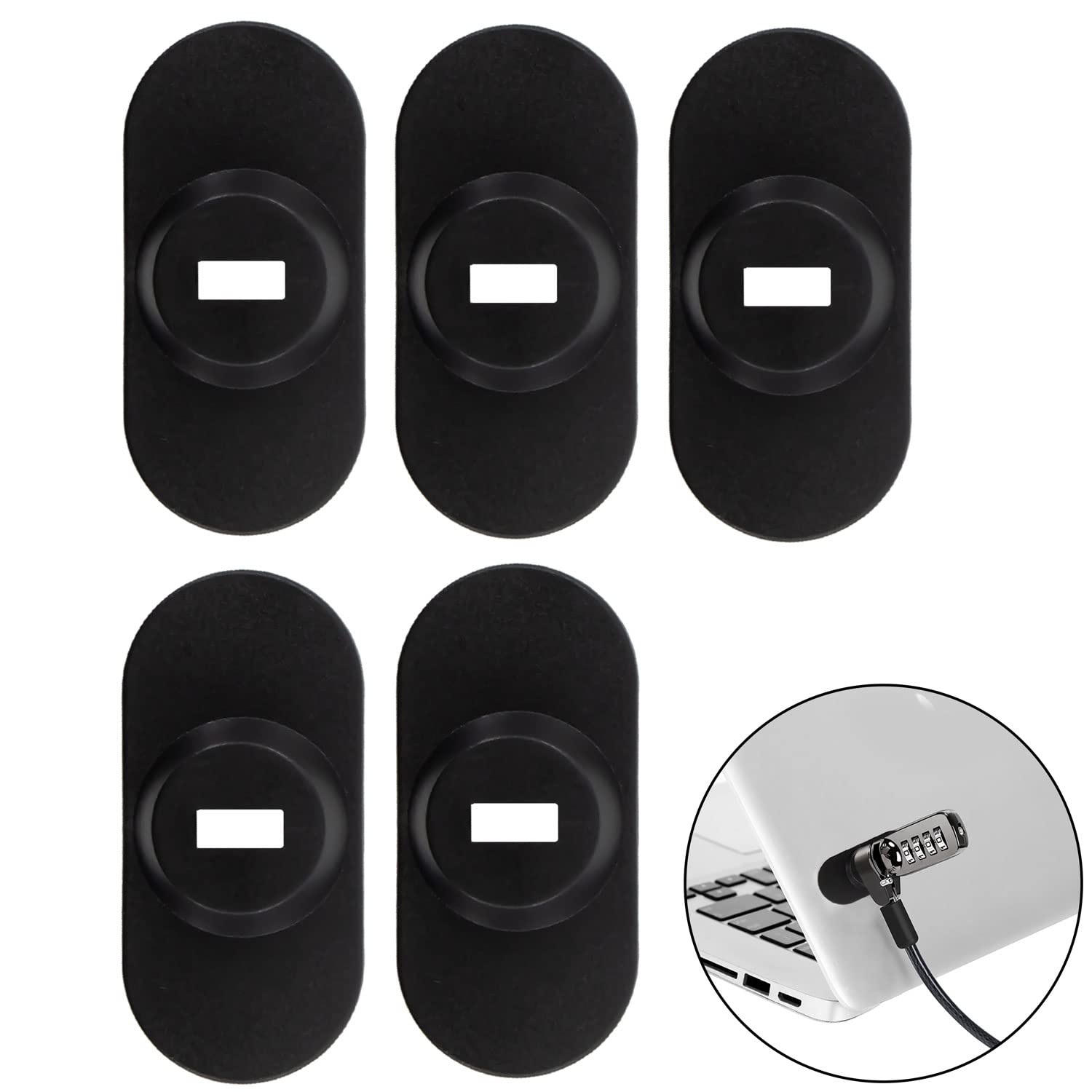 Zolunu 5Pack Anti Theft Self Adhesive Security Plate With Slot For Cables To Lock Down Laptops, Mac Book, Tablets, Ipad, Or Othe