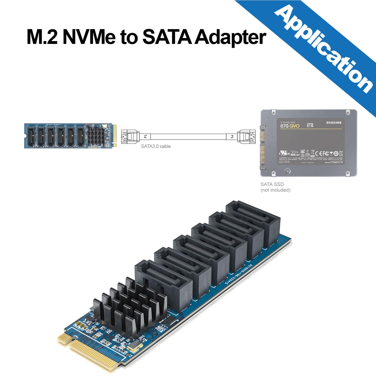 M.2 (M Key) To 6Xsata Adapter, With 6 Sata Cables, Sata3.0, No Riad, For Desktop Pc Support Ssd And Hdd