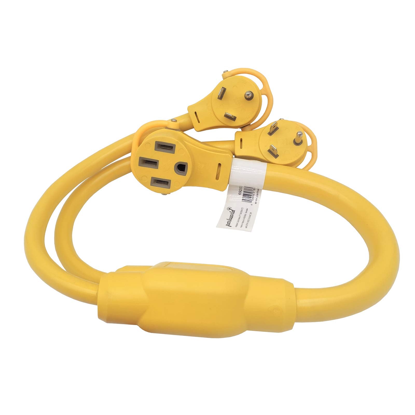 Parkworld 692071 Dual Rv 30A Plugs Nema Tt 30P To 14 50R Female Rv 50A Receptacle, Y Splitter Adapter Cord, 3 Ft