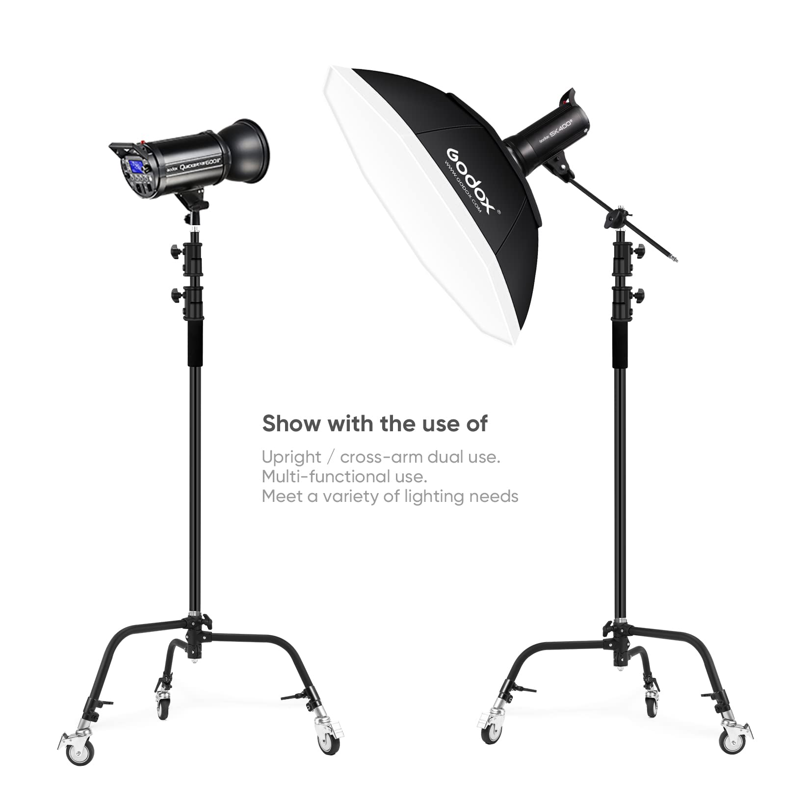 Heavy Duty C Stand 11.3Ft/345Cm All Metal Adjustable Century Stand Light Stand With 4.2Ft/128Cm Holding Boom Arm,Wheels For Phot