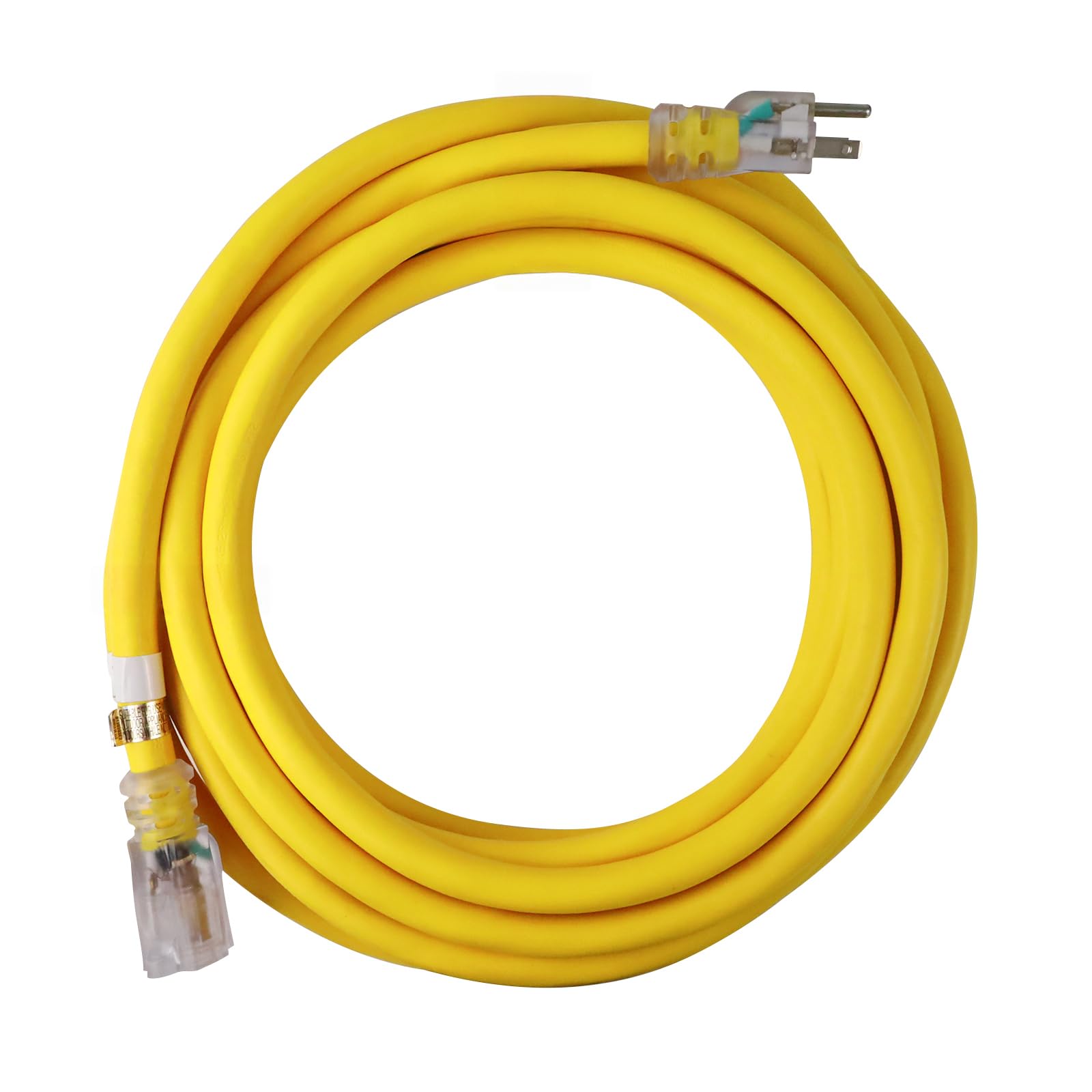 Greatide 25 Ft Lighted Outdoor Extension Cord   10/3 Sjtw Heavy Duty Yellow Extension Cable With 3 Prong Grounded Plug For Safet